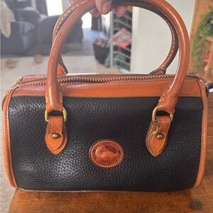 Vintage Dooney & Bourke Black and Tan Leather Satchel